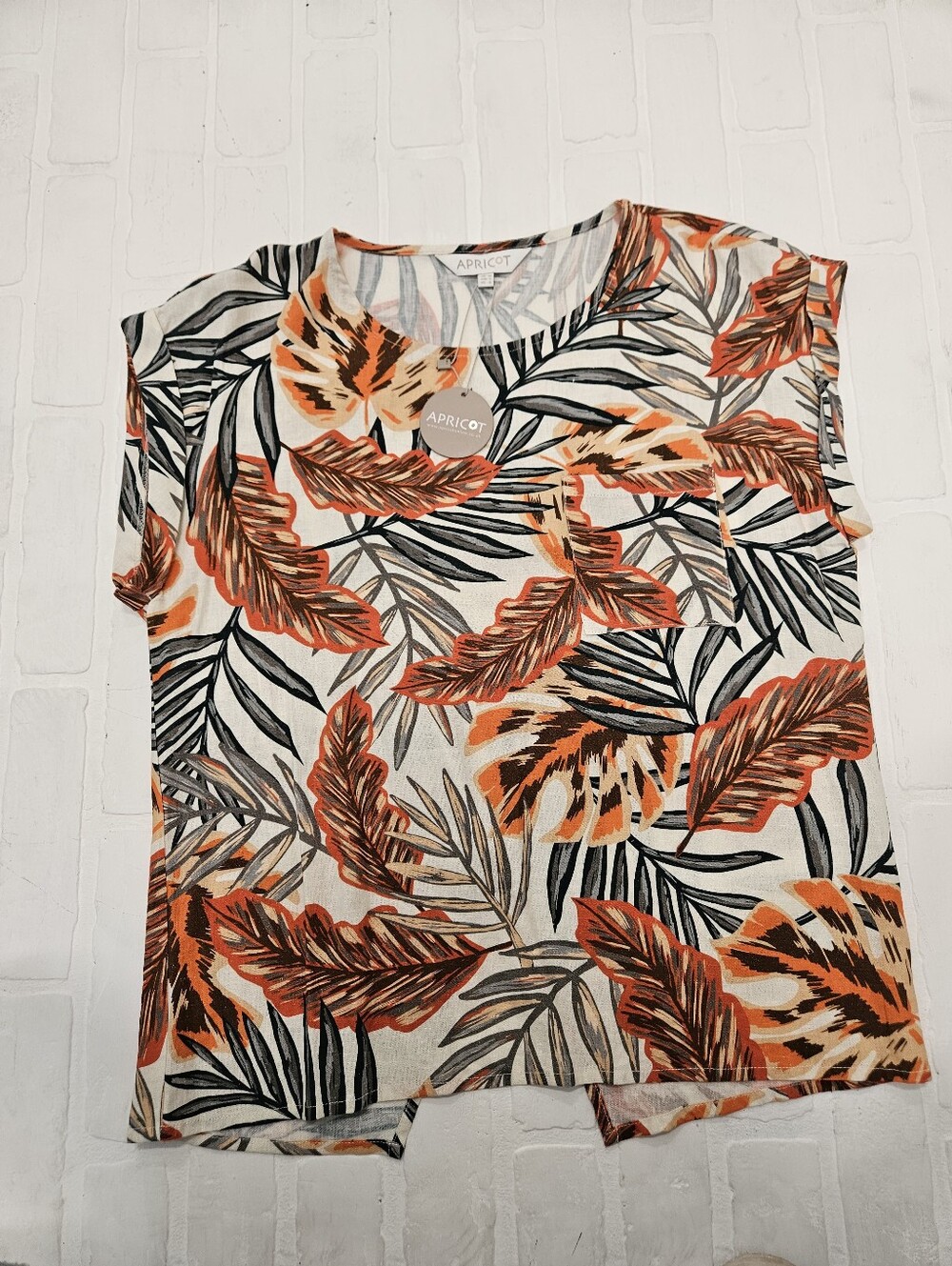 Palm Print Top With Roll Cap Sleeve